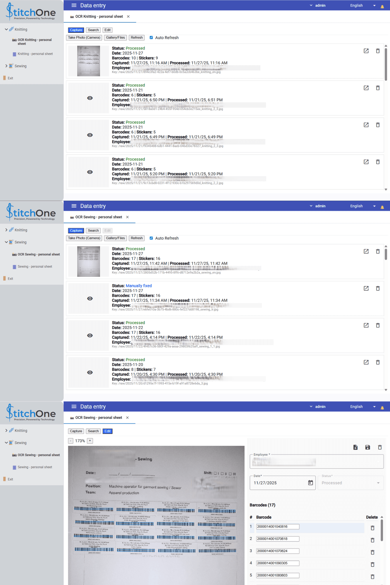 Data capture (OCR + barcode)